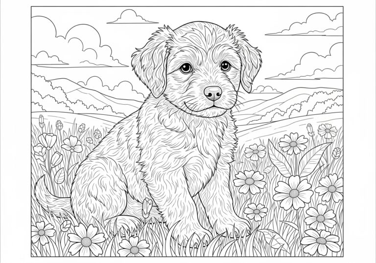 Coloring Pages of Realistic Puppies