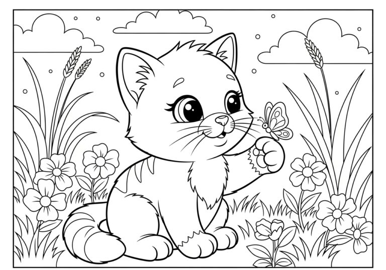 Cute Cartoon Cat Coloring Page