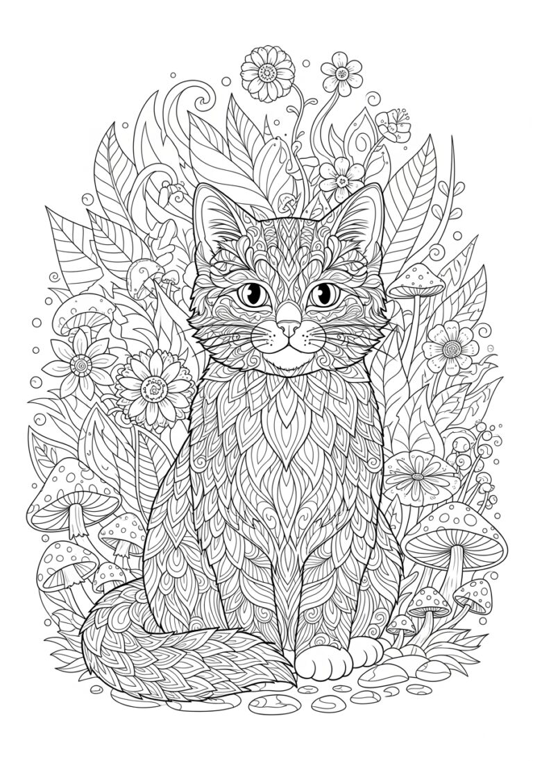 Cute Cat Coloring Page for Adults