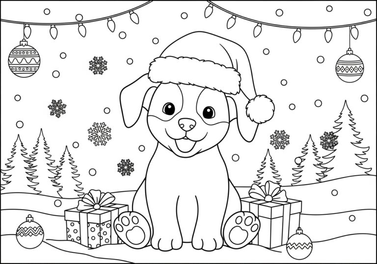 Cute Christmas Puppy Coloring Pages