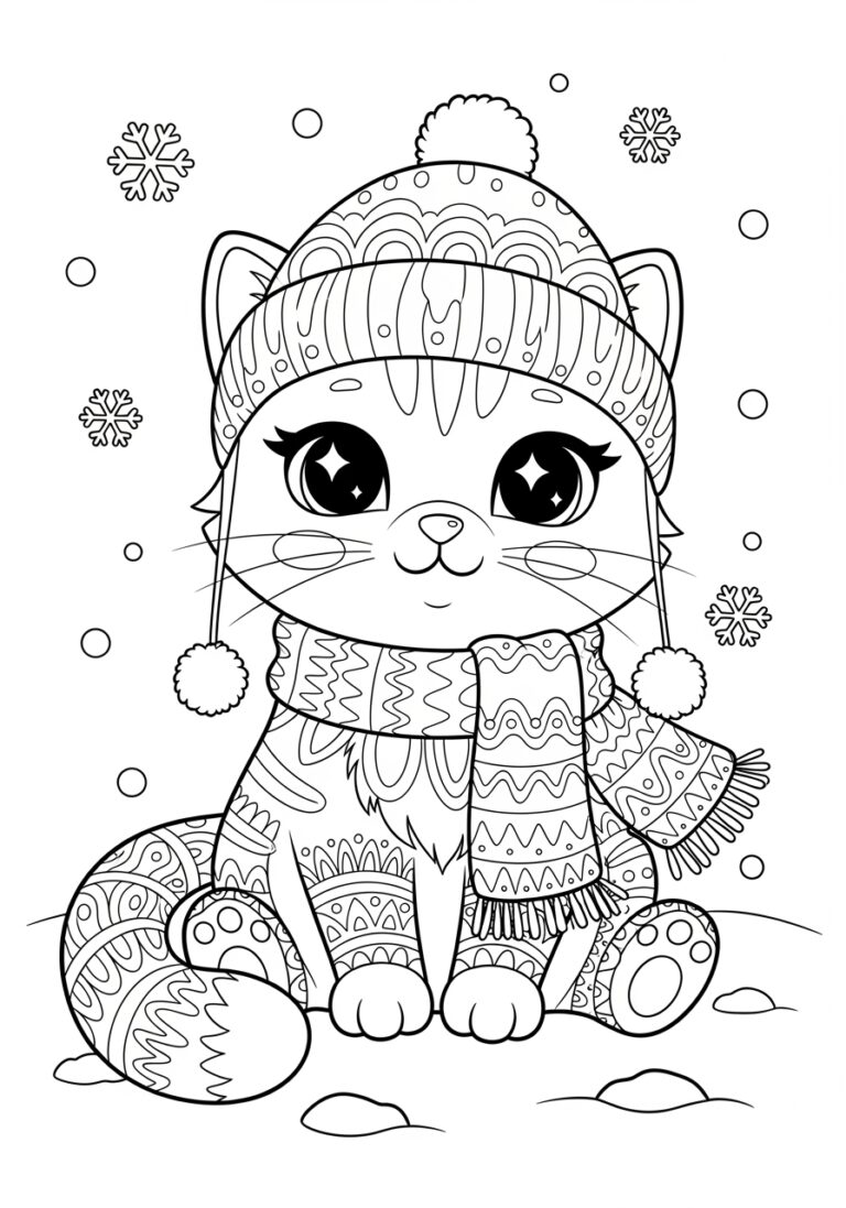 Cute Kawaii Cat Coloring Page