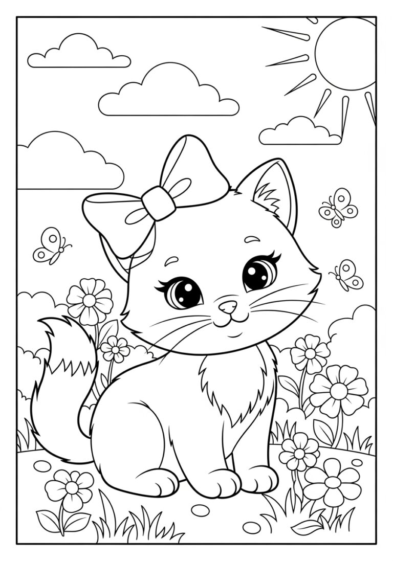 Cute Kitten Coloring Picture to Print and Color
