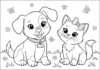 Cute Puppy and Kitten Coloring Page