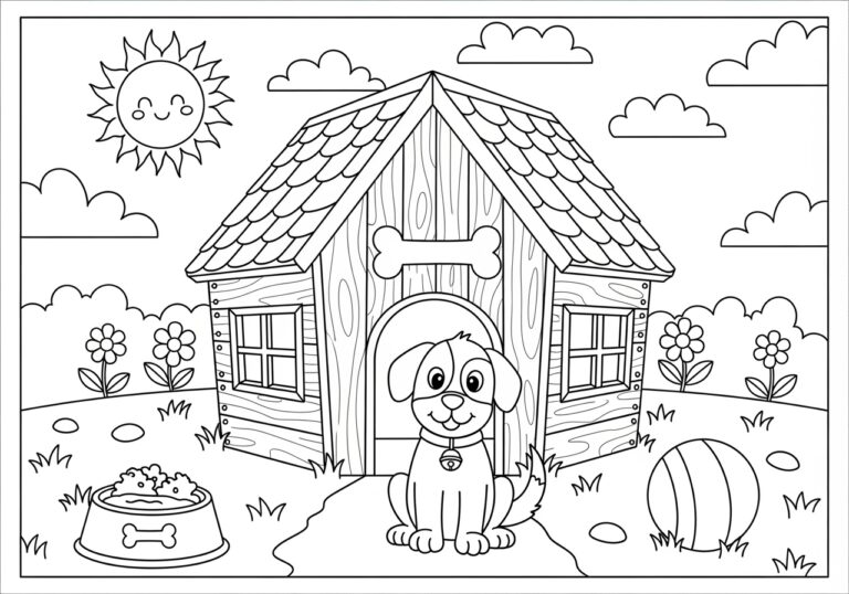 Dog House Coloring Page: Fun and Creative Printable for Kids
