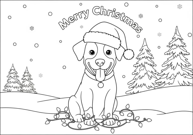 Dog with Santa Hat Coloring Page