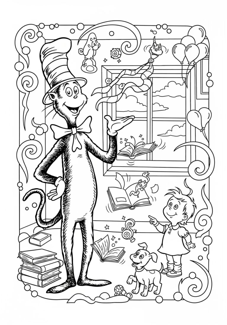 Dr. Seuss Cat in the Hat Coloring Page to Print Out and Color