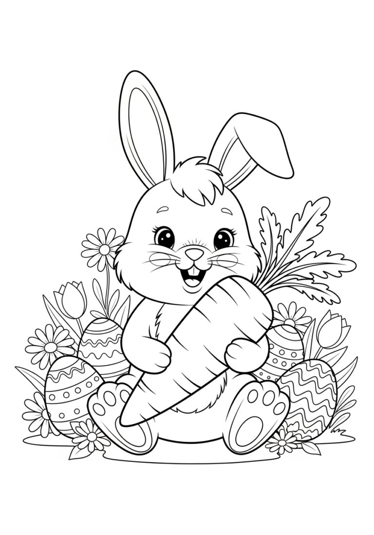 Easter Bunny with Carrot Coloring Page Easter Bunny with Carrot Coloring Page