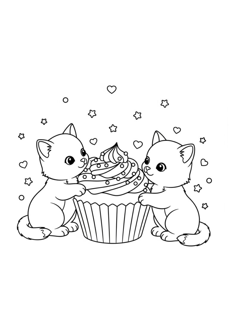 Easy Cute Cat Coloring Page to Print and Color