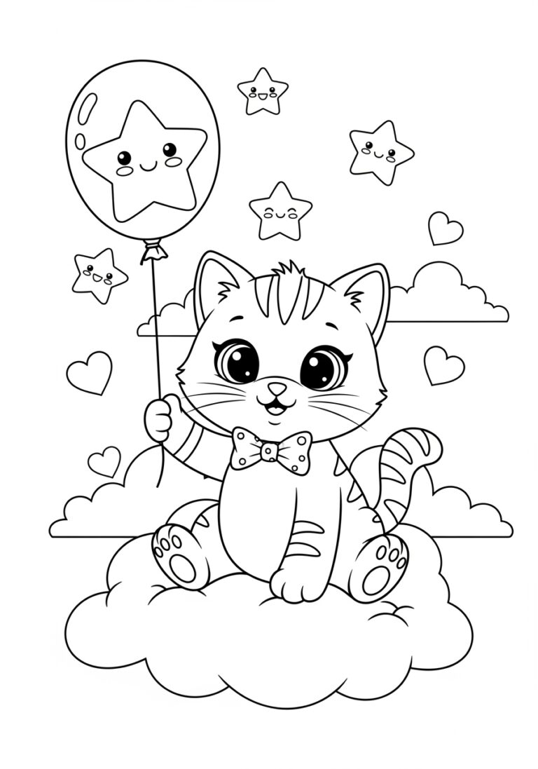 Easy Kitten Coloring Page to Print Out and Color Easy Kitten Coloring Page to Print Out and Color