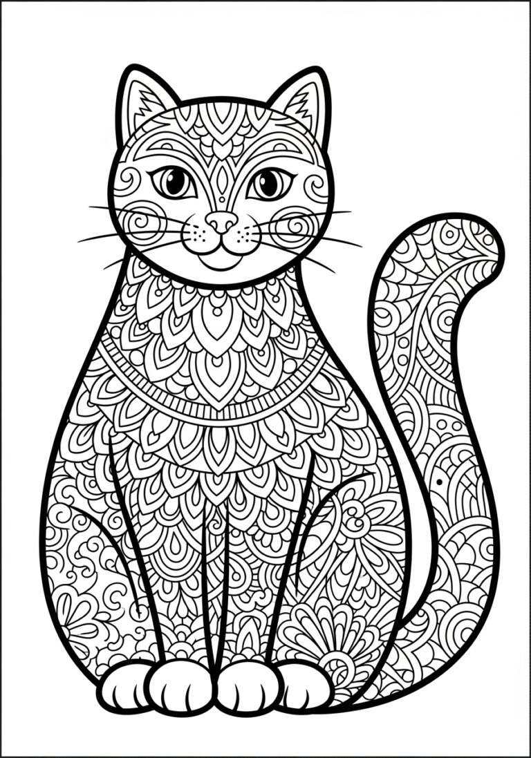 子供向けの猫のぬり絵 - 印刷して楽しめる
