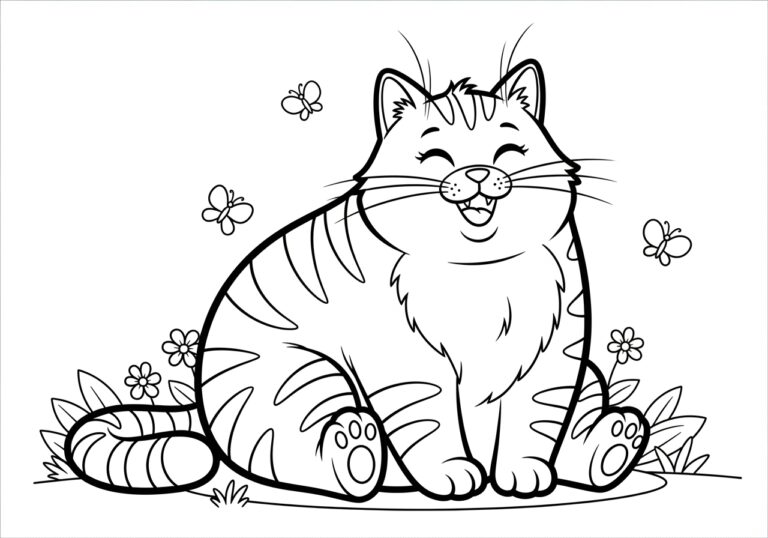 Fat Cat Coloring Page to Print Out and Color