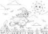 Flying Witch Coloring Page to Print Out and Color