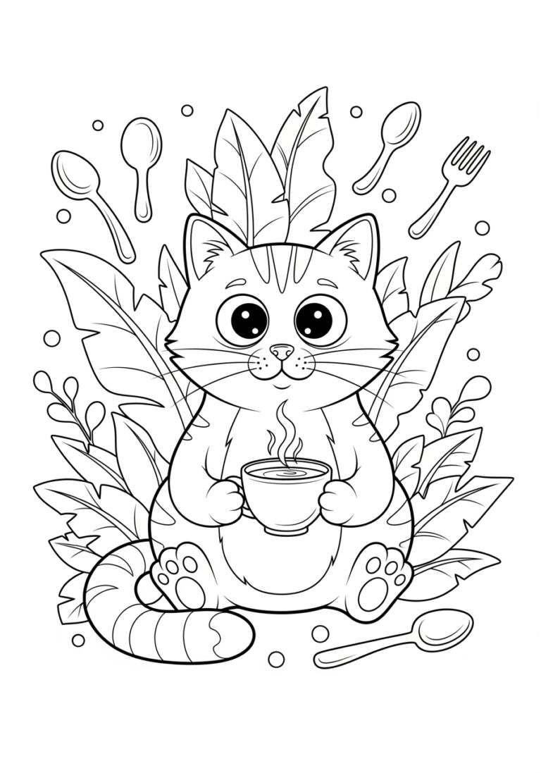 Funny Cat Coloring Page to Print Out and Color