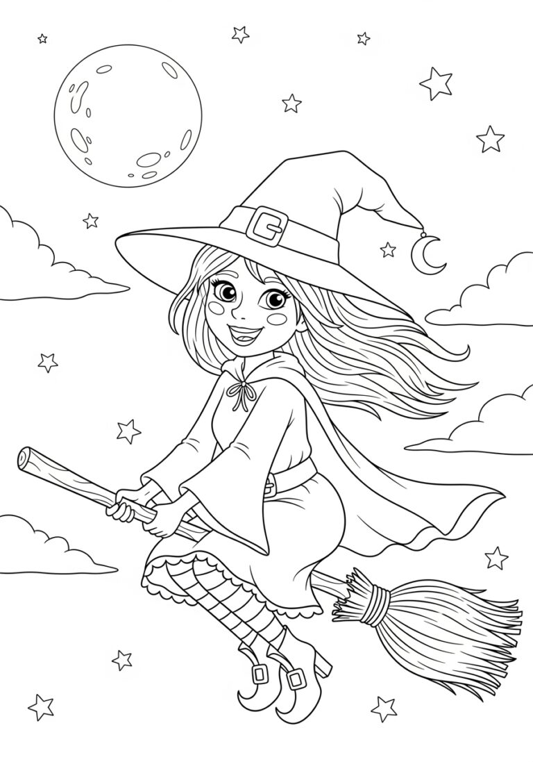 Halloween Witch Picture to Print and Color