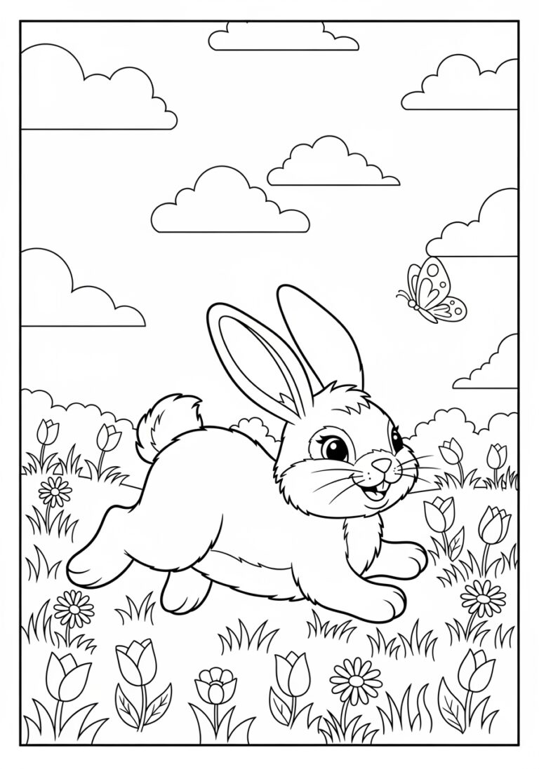 Hopping Bunny Coloring Page to Print and Color Hopping Bunny Coloring Page to Print and Color