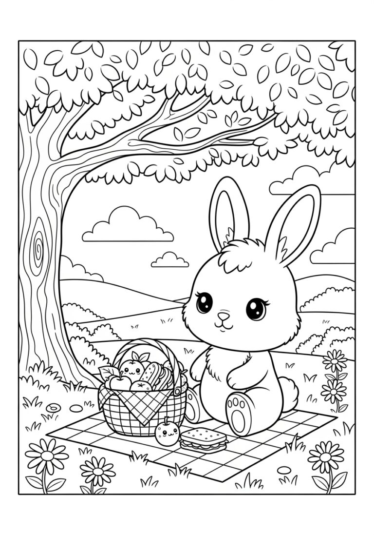 Kawaii Bunny Coloring Page to Print Out and Color Kawaii Bunny Coloring Page to Print Out and Color