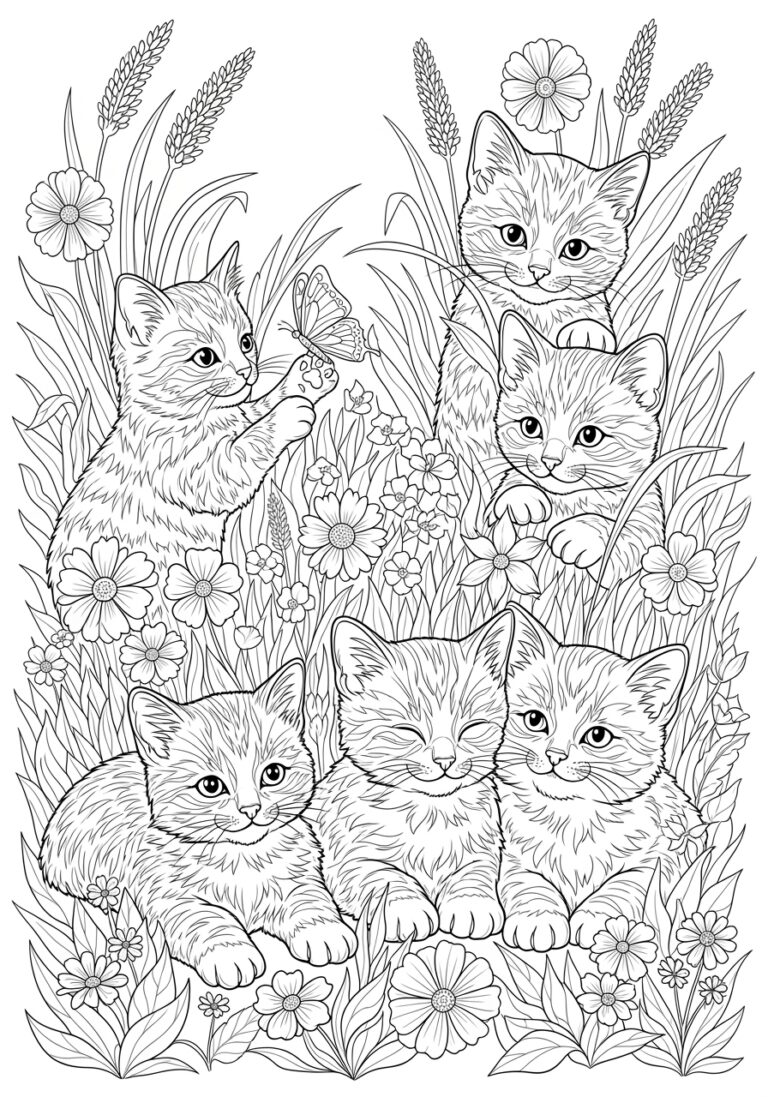 Kitten Coloring Page for Adults to Print and Enjoy
