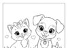 Kitty and Dog Coloring Page