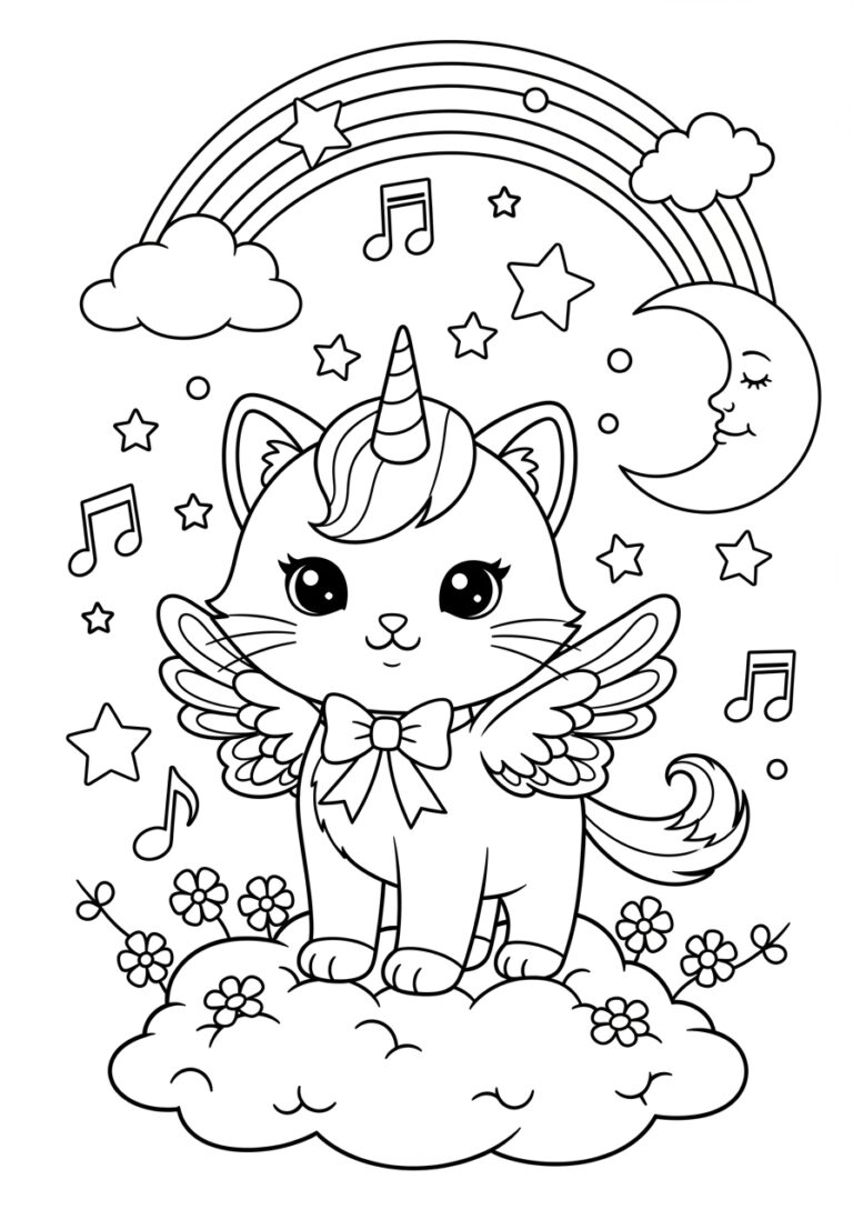 Kitty Cat Unicorn Coloring Page
