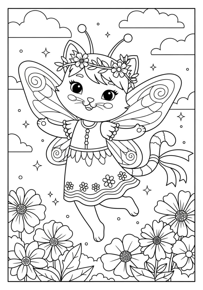 Kitty Fairy Coloring Page to Print and Color