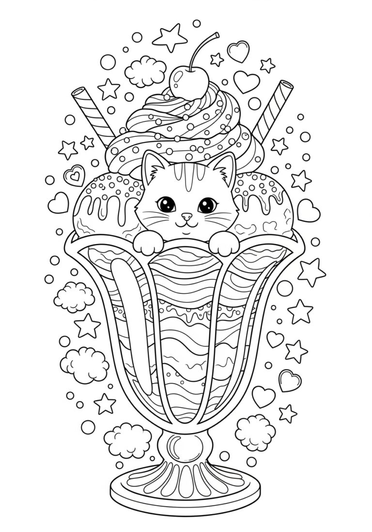 Kitty Ice Cream Coloring Page Kitty Ice Cream Coloring Page