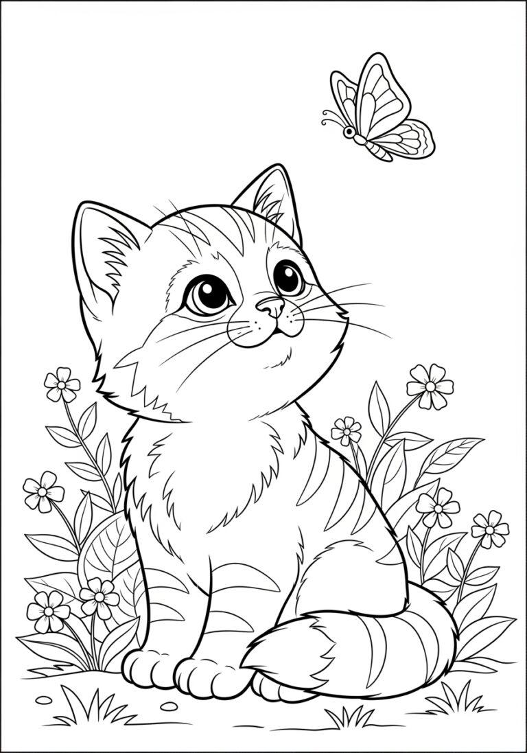 Little Kitten Coloring Page to Print Out and Color