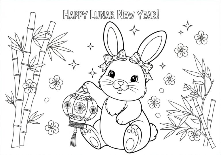 Lunar New Year Rabbit Coloring Page