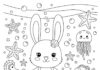 Mermaid Bunny Coloring Page to Print Out and Color