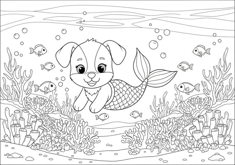 Dive into Fun with Mermaid Puppy Coloring Pages!