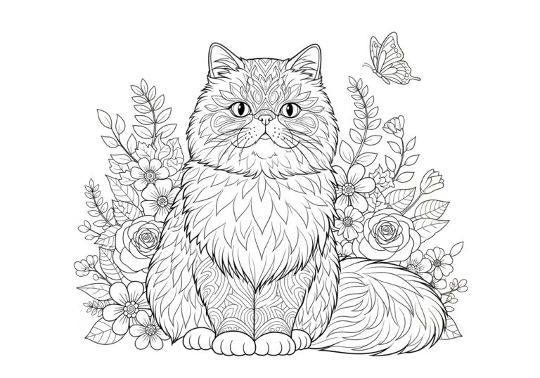 Persian Cat Coloring Page to Print Out and Color