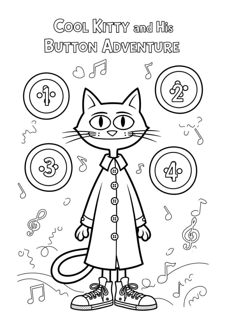 Pete the Cat Buttons Coloring Page