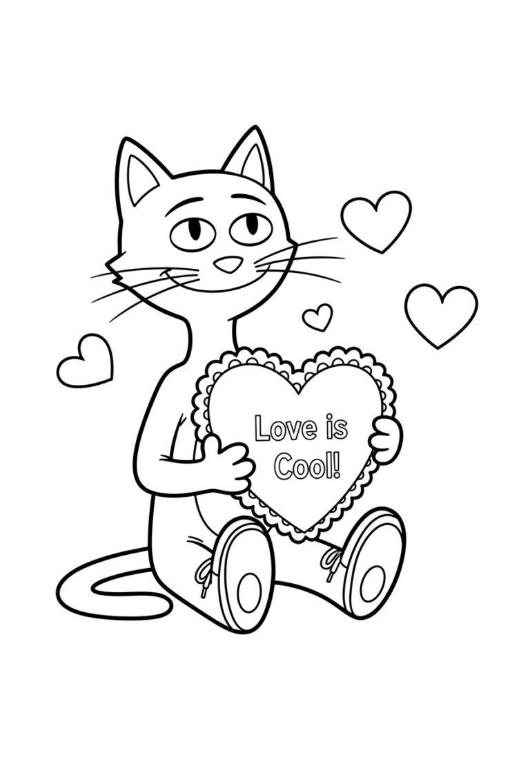 Pete the Cat Valentine’s Day Coloring Page