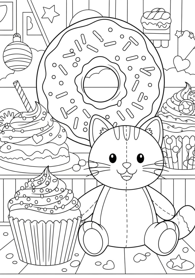 Plush Cat Coloring Page to Print and Color