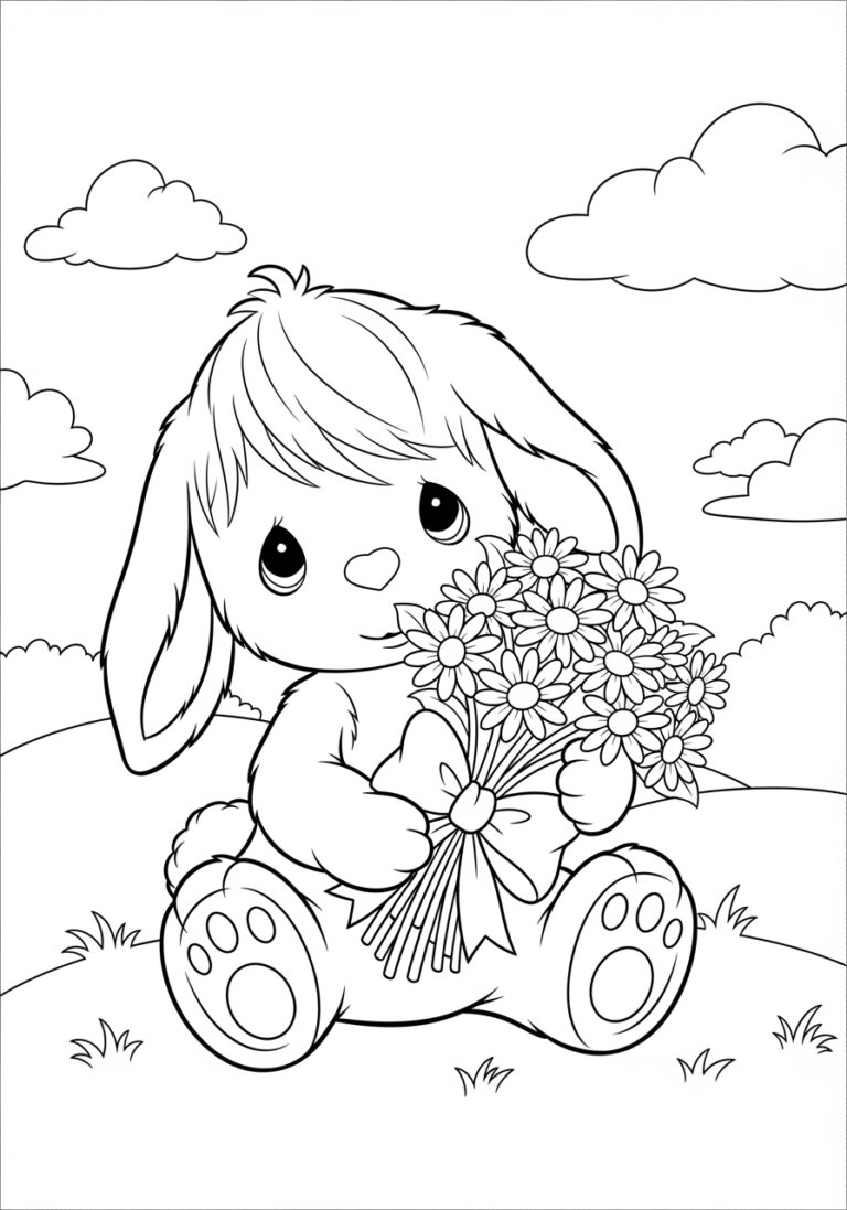 Precious Moments Bunny Coloring Page to Print Out and Color