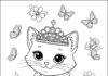 Princess Kitten Coloring Page to Print