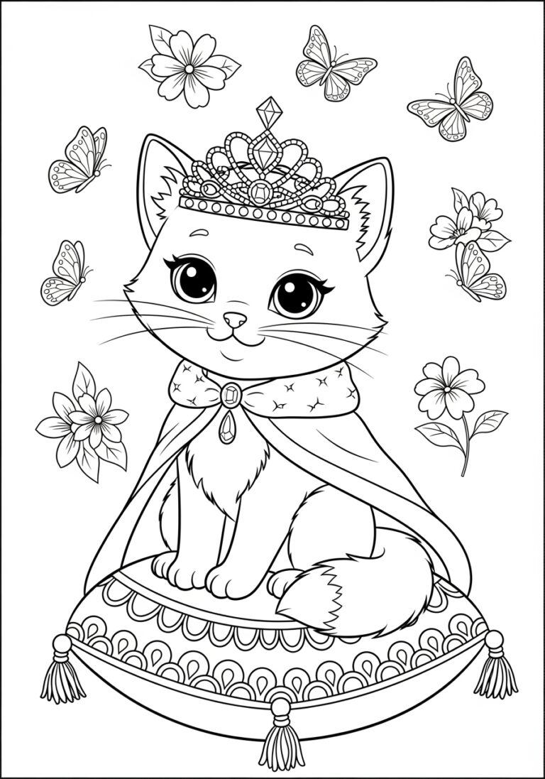 Princess Kitten Coloring Page to Print