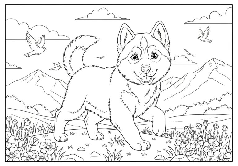 Printable Husky Puppy Coloring Pages