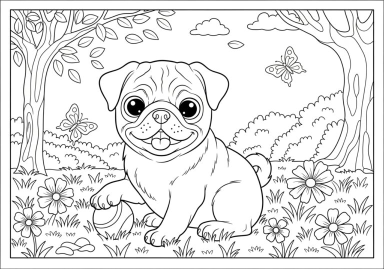 Adorable Pug Puppy Coloring Pages for Kids