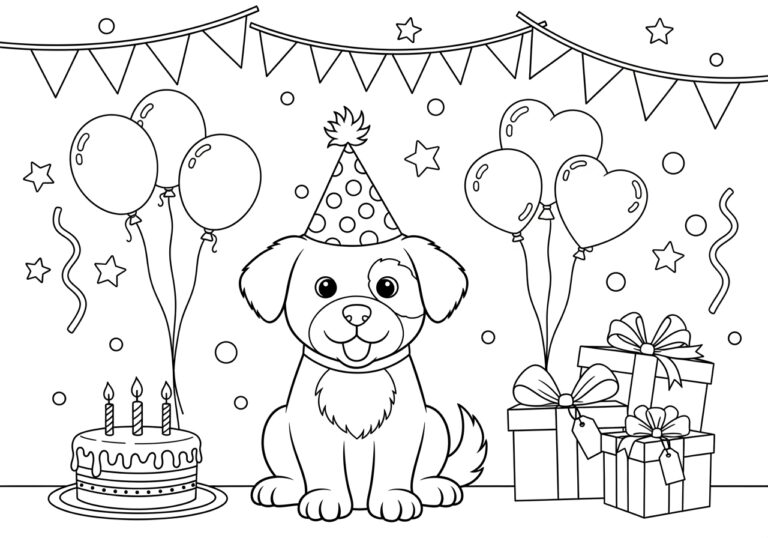 Puppy Birthday Coloring Page: Print and Enjoy!
