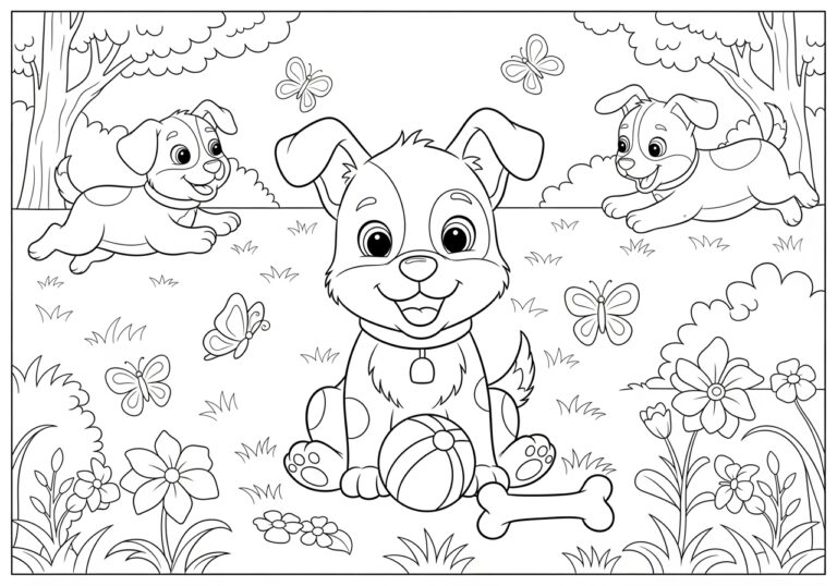 Puppy Cartoon Coloring Pages for Kids