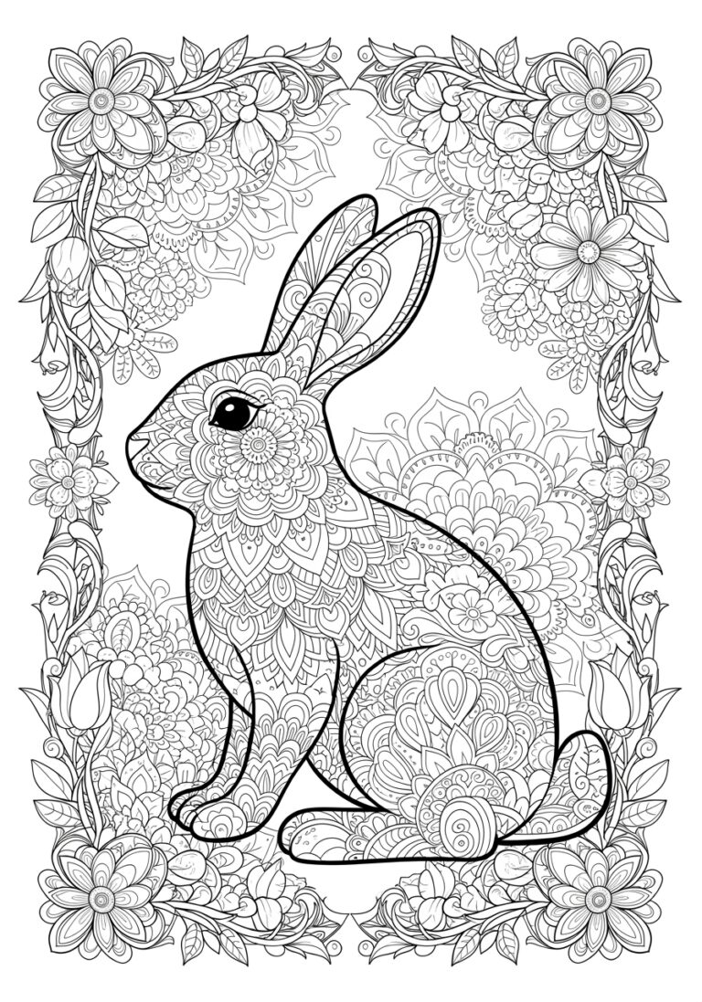 Rabbit Mandala Coloring Page to Print Out and Color