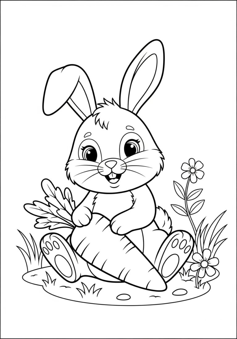 Rabbit with Carrot Coloring Page to Print Out and Color