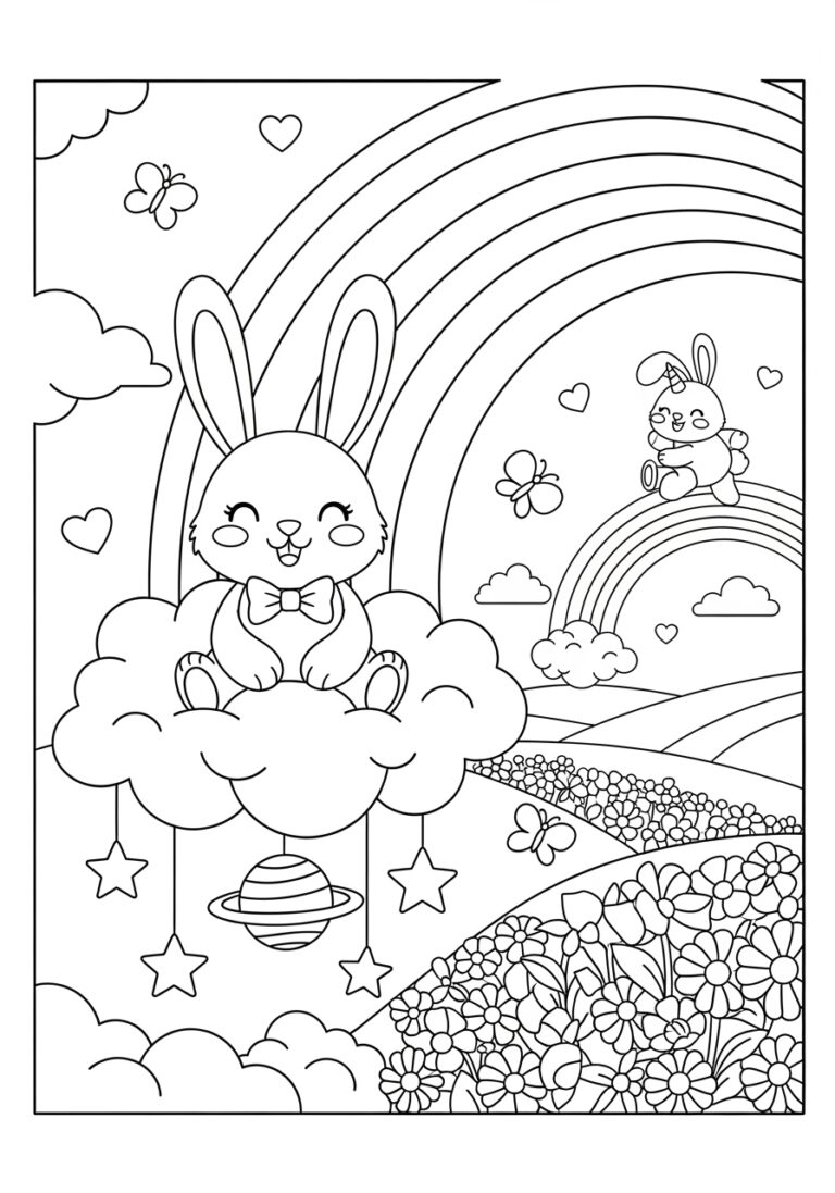 Rainbow Bunny Coloring Page to Print Out and Color
