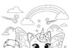 Rainbow Butterfly Unicorn Kitty Coloring Page to Print Out and Color