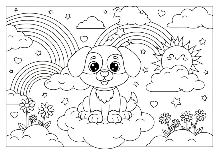 Rainbow Dog Coloring Page: Fun & Creative Printable for Kids