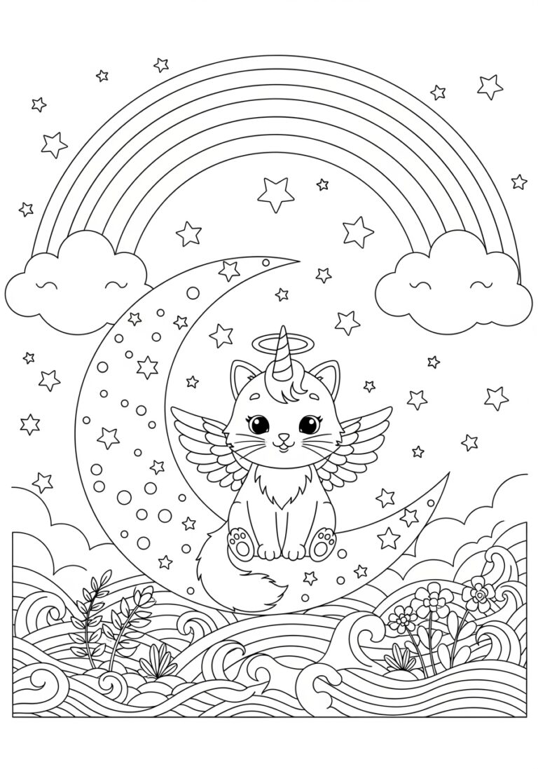 Rainbow Kitty Coloring Page