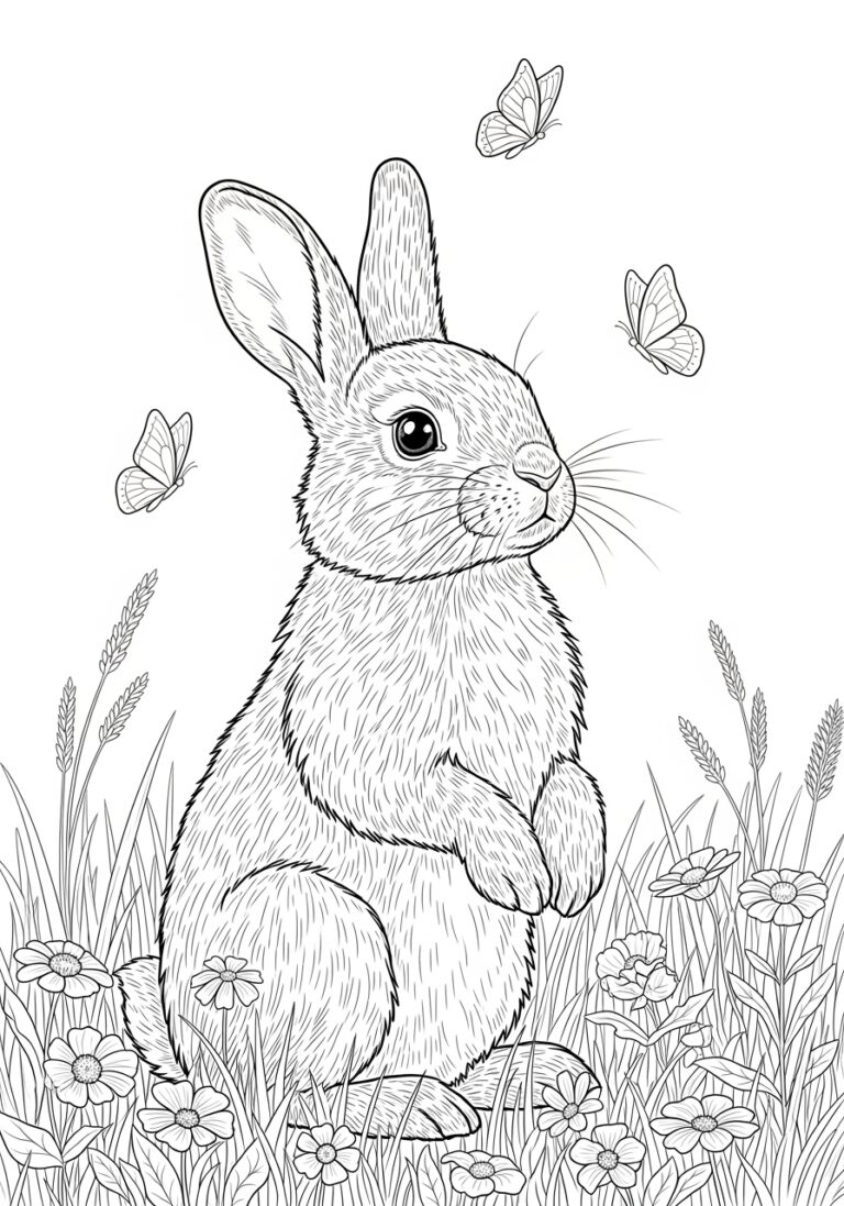 Realistic Bunny Coloring Page to Print Out and Color