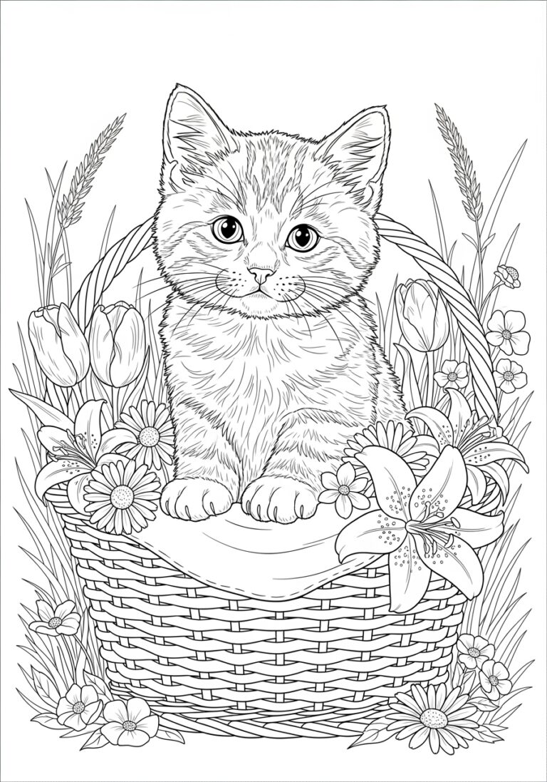 Realistic Kitten Coloring Page
