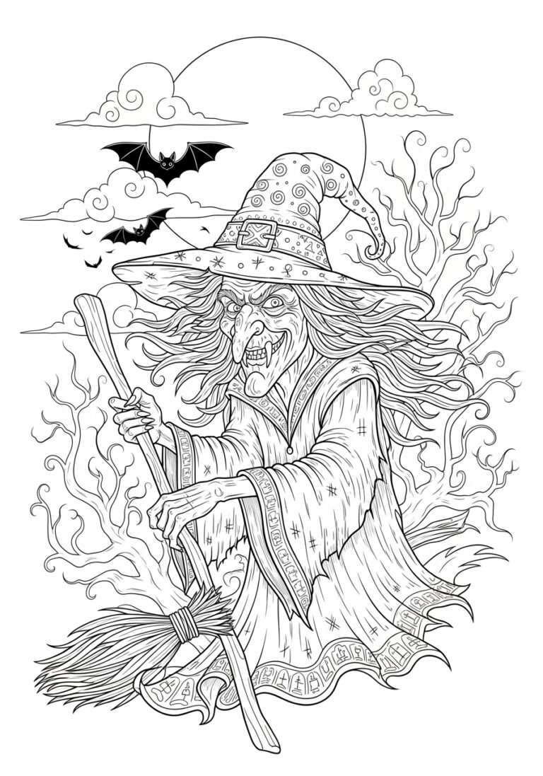 Scary Witch Coloring Page to Print Out and Color