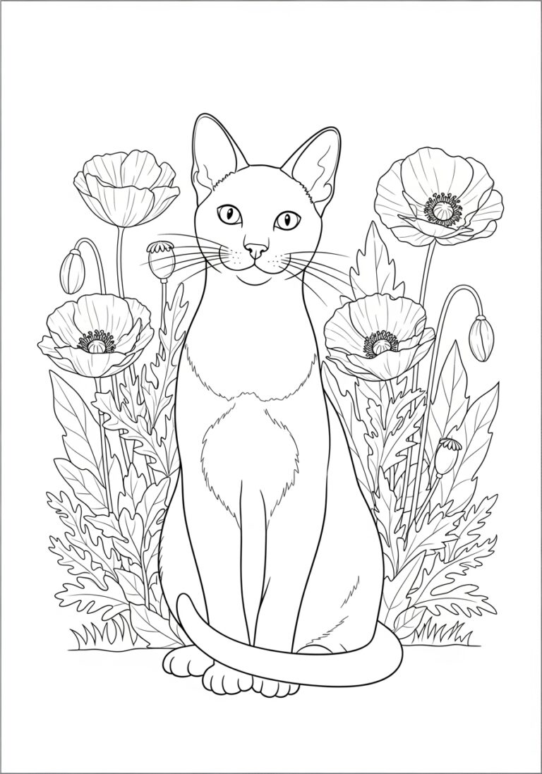 Siamese Cat Coloring Page to Print Out and Color